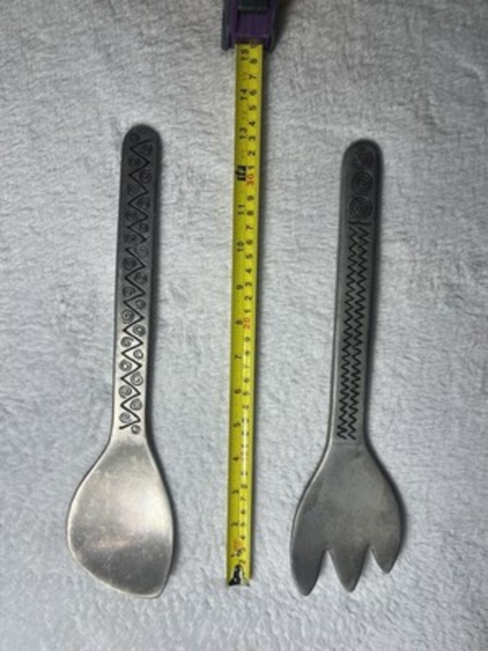 Vintage Wilton Armetale Pewter Salad Servers Set Tribal Aztec Southwestern 12"